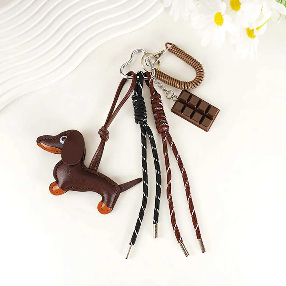 Trendy Gift Cute Sausage Dog Keychain Leather Woven Rope AntiLost Luggage Tag Car Bag Charm Men Women Fashion Accessories Gifts W251021