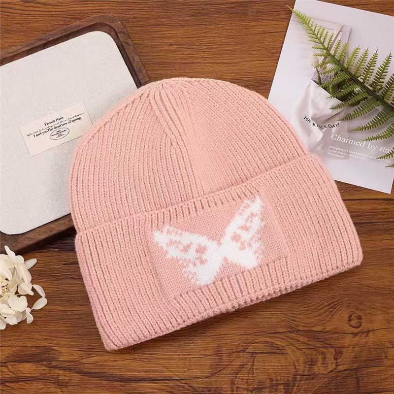 Autumn and Winter Knitted Hat Butterfly Jacquard Personality Fashion Outdoor Casual Warm Wool Pullover Hat H251020