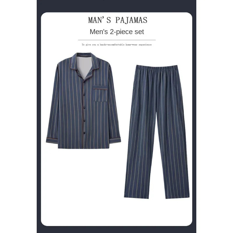 Cotton Cartoon Elephant Mens Pajamas LongSleeved Cardigan Sleepwear Loungewear Young and MiddleAged Students Casual Homewear 251021