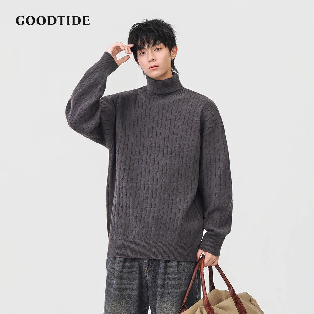 Fashion Mens Casual Turtleneck Sweater 2025 Winter Cable Knit Pullover Comfortable Soft Long Sleeve Jumper Top 251020