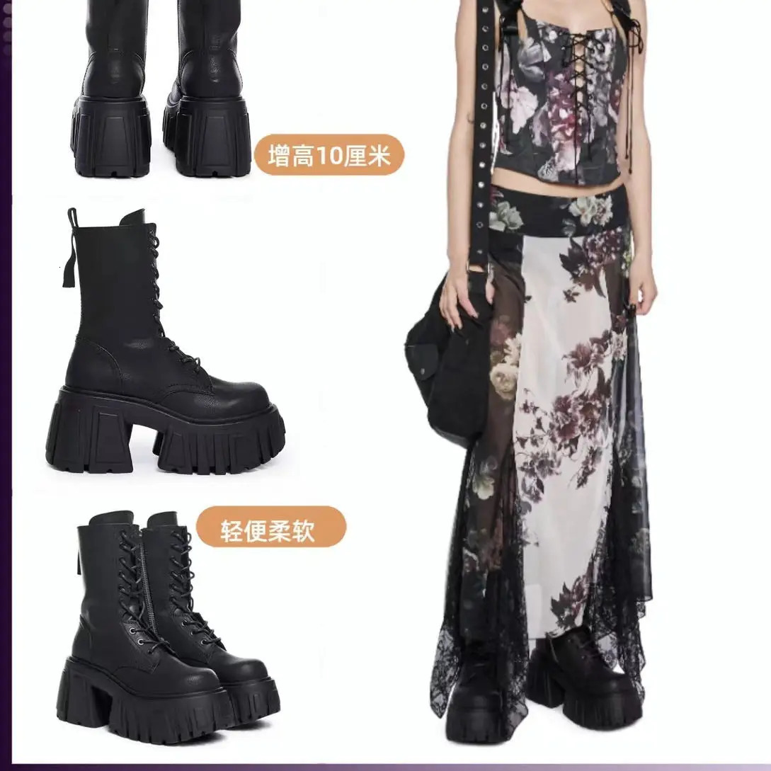 2025 Women Super High 10cm ThickSoled British Style Punk Fashion Platform Thigh High Boots251020