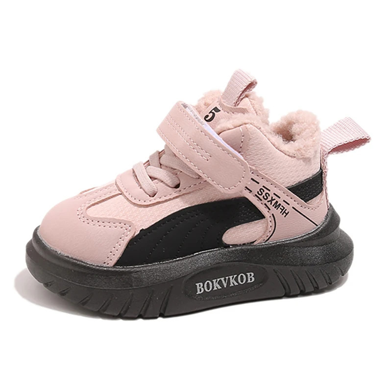 Faux Fur Winter Boots For Children PU Leather Plush Sneakers Kids Thick Warm Antislippery Boys Girls Sport Shoe 251014