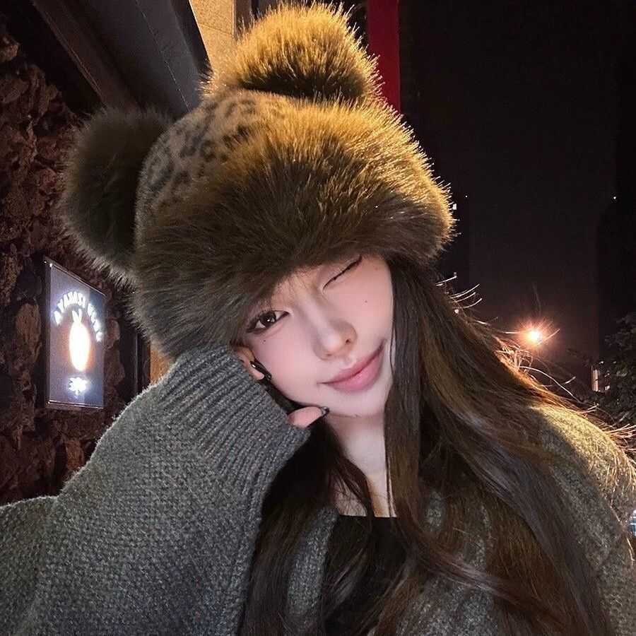 Leopard Print Plush Warm Hat for Women Autumn and Winter Faux Fur Windproof and Coldproof Thickened Warm Bucket Hat Fisherman Hat H251020