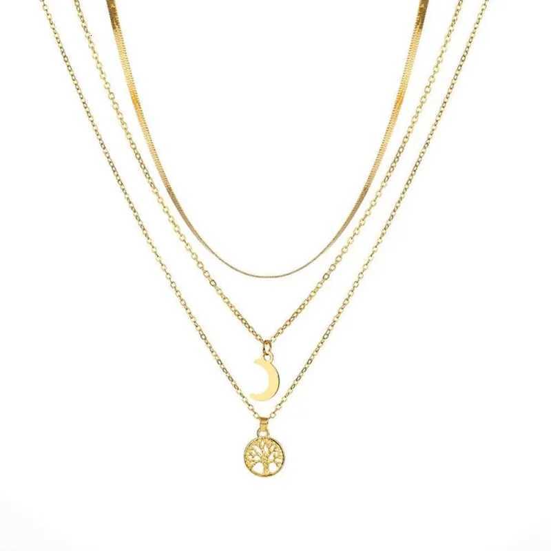 Vintage Multilayer Moon Tree of Life Pendant Necklace for Women Bohemia Stainless Steel Chokers Necklaces JewelryXJ251018