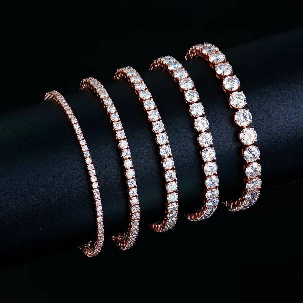 Moissanite D Tennis Chain Bracelet Stylish Trendy HipHop Rose Gold Plating Sterling Silver 925 Party Size 2mm 3mm 4mm 5mm 6mm
