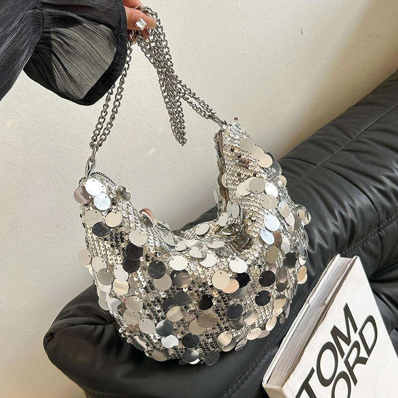 Sequin Crescent Personality Trend 2025 New Fashion Summer Stylish Large Capacity Chain Shoulder Crossbody Dumpling Bag