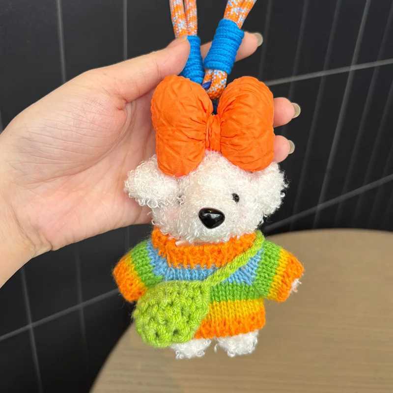 Cute Bow Teddy Dog Plush Toy Keychain Girl Backpack Cartoon Animal Doll Pendant Car Hanging Decoration Christmas Birthday Gift J251121