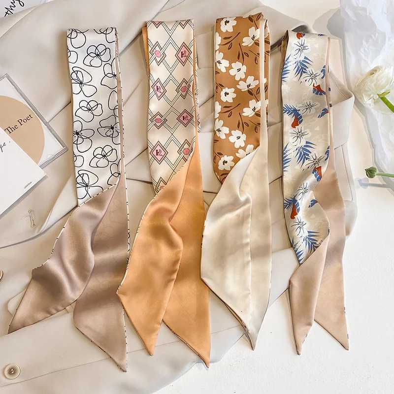 4pcs Skinny Bag Ribbon Scarfs for Wen Fashion Print Soft Satin Haiand Foard Neckerchi Fa Neck Tie Hair ScarfW251021