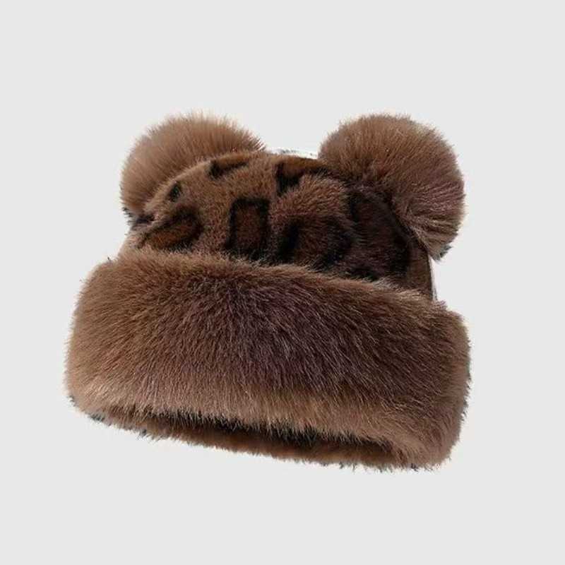 Leopard Print Plush Celebrity Hat for Women Autumn and Winter New Thickened Ear Protection Faux Fur Hat H251020