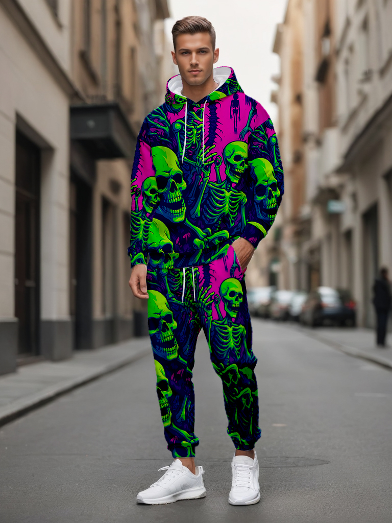 Men's Ankle-Length Knitted Hoodie Casual Outdoor Polyester Print Long Sleeve T-Shirt Adjustable Drawstring Hood Autumn Wear - LMWY00183