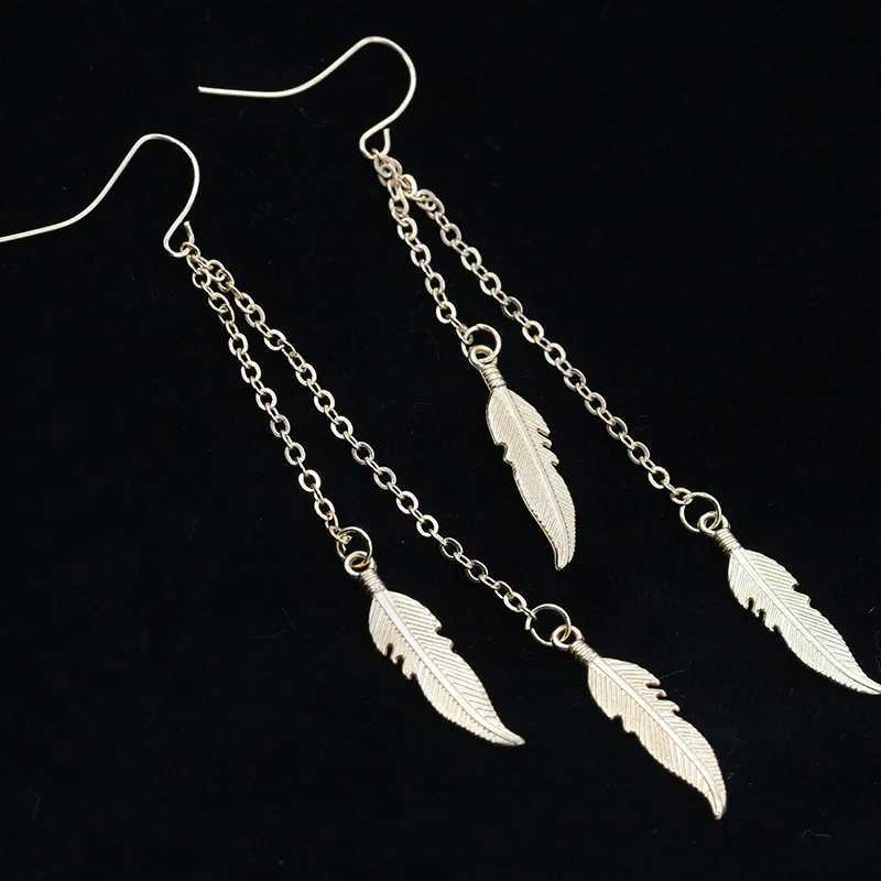 Vintage Feather Tassel Long Dangle Earrings for Women Fashion Silver Color Leaf Metal Drop Earrings Simple Statement Jewelry J251021