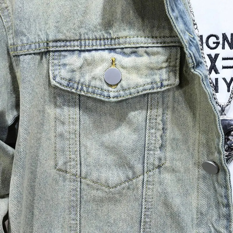 Mens casual denim jacket for spring and fall metallic singlebreasted denim jacket size M5XL 251010