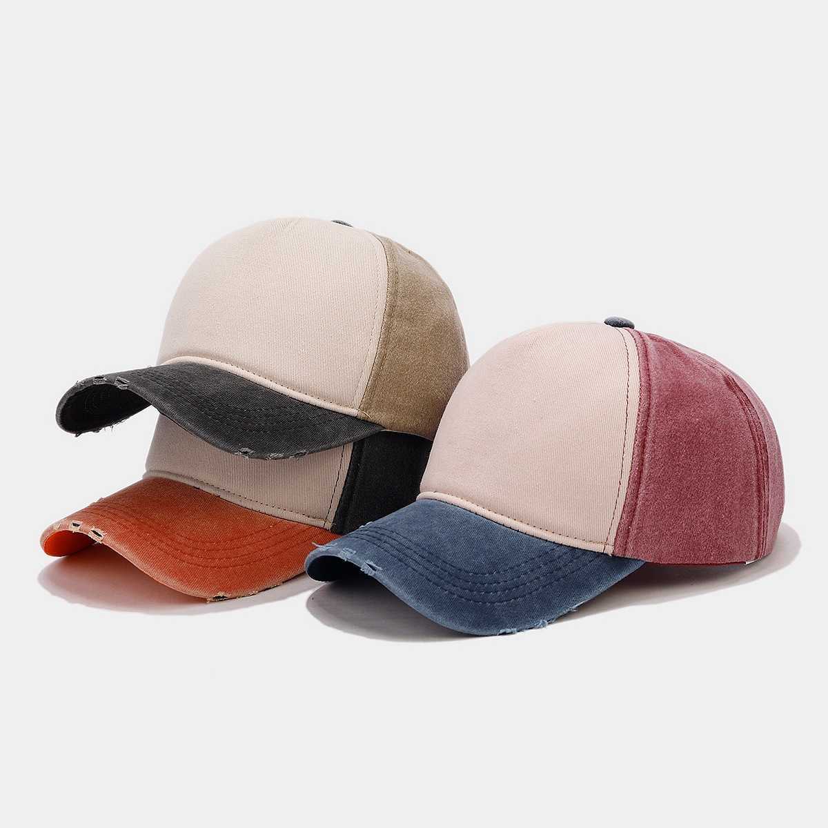 Distressed Baseball Cap for Men Golf Dad Hat Sunshade Adjustable Classic Colorblock Washed Cotton Duckbill Cap for Women H251020