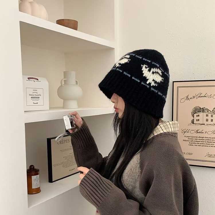 Peace Dove Casual Versatile Knitted Jacquard Beanie for Women Autumn and Winter Style Bucket Hat Headwrapping Cold Hat Niche H251020