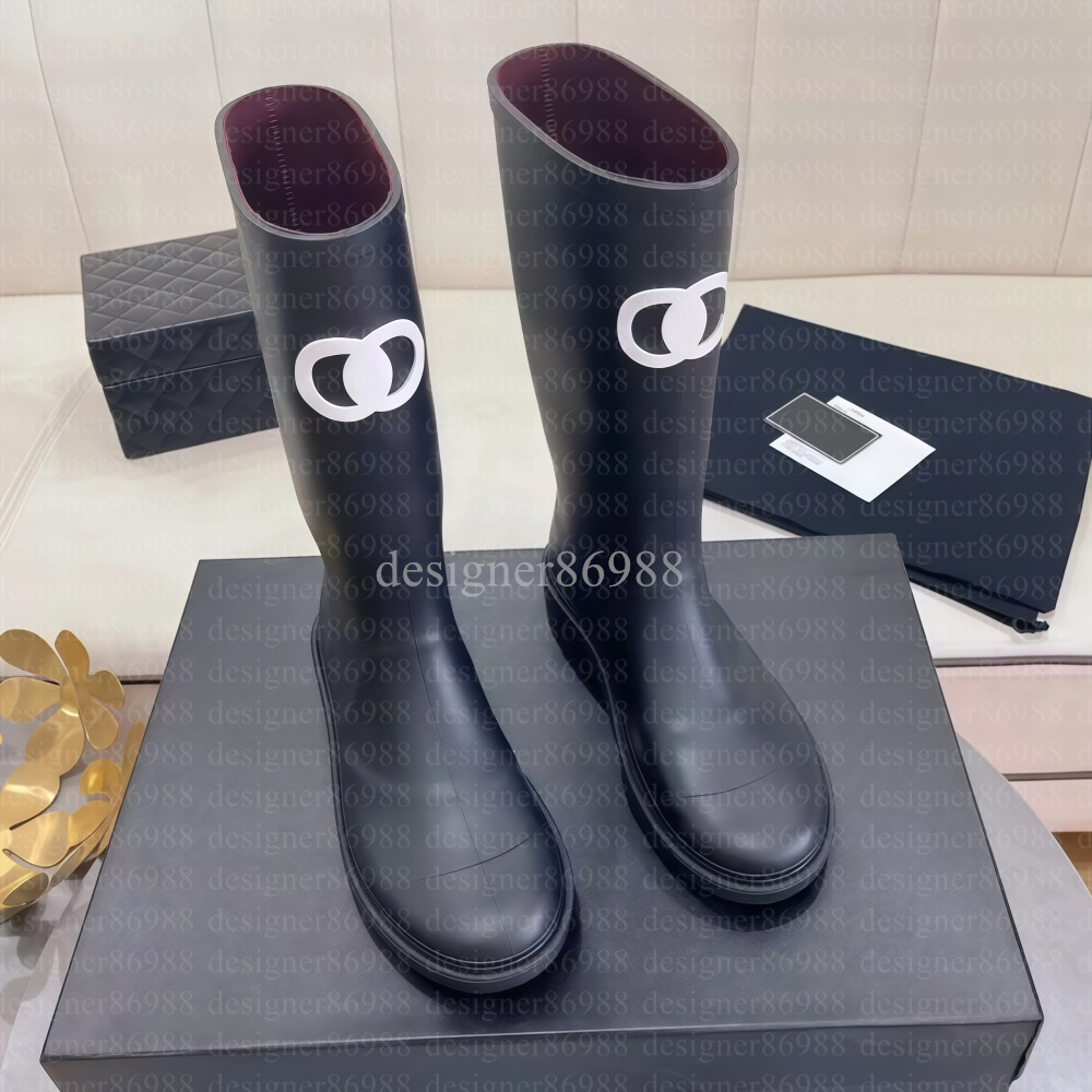 Top Boots Designer Rain boots brand Women Heel Thicks Sole Ankle over the knee Womens Rubber Boot Rainboots green bright black shoes luxury boots 35-42