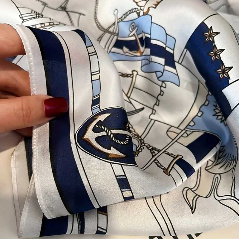 Luxury Large Nautical Print Square Scarf Thin Breathab Silky Neck Scarf Glamorous Sty Sunscreen scarfW251021