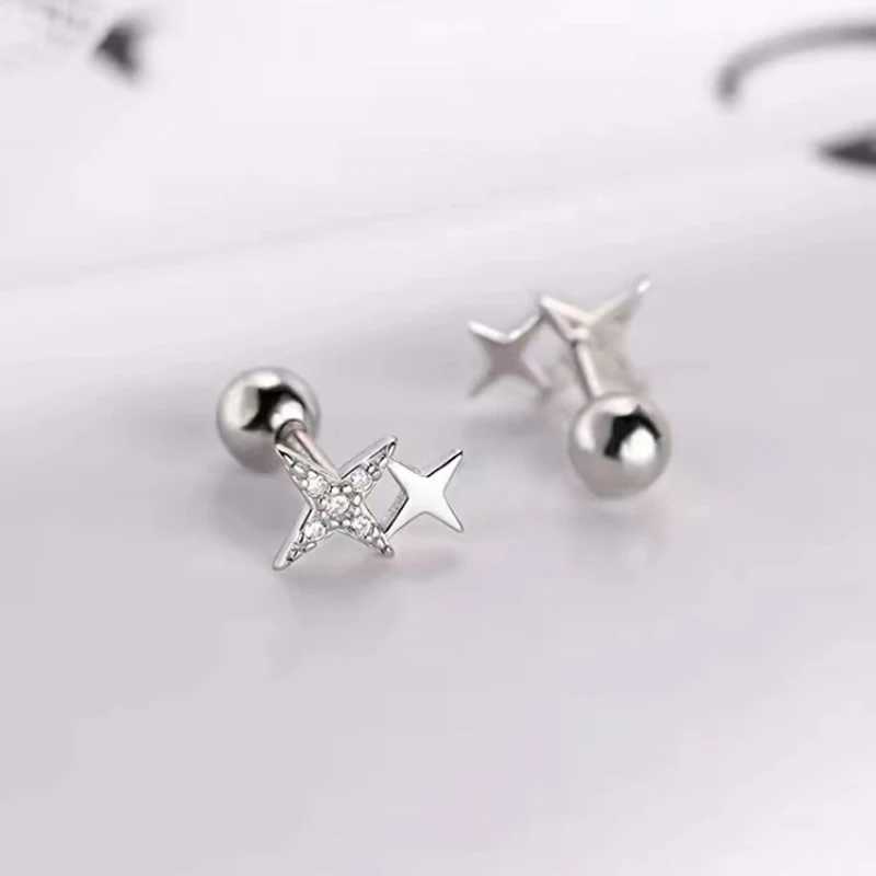 Real 925 Sterling Silver Zircon Star Bead Screw Stud Earrings For Women Classic Fine Jewelry Light Luxury Accessories J251021