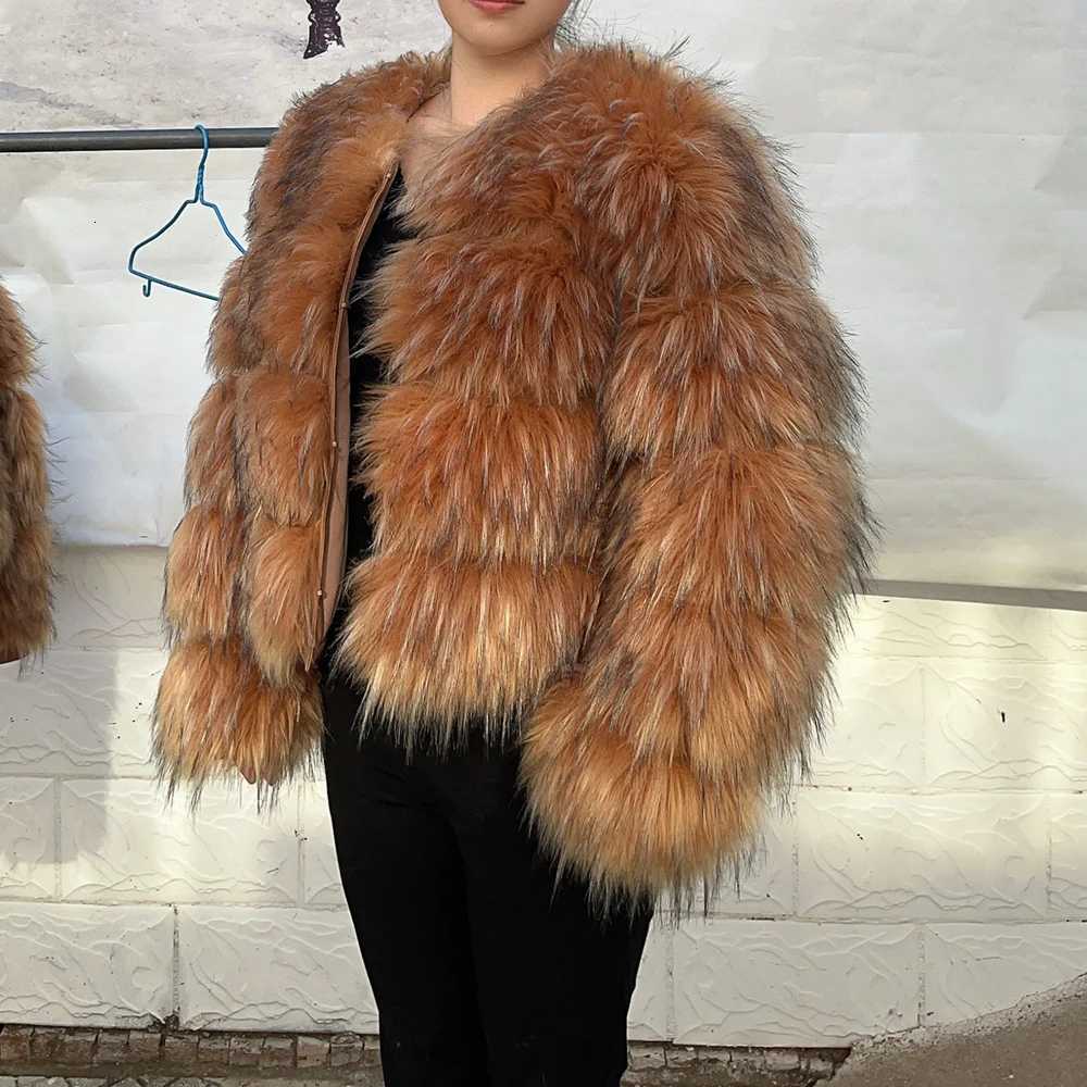 HOOOFUR Faux Fur Coat Womens Jacket Winter Fashion Warm Thick Fox Raccoon Leather Brown Plus Size Especially Fake Fur Cold Coat Y251105