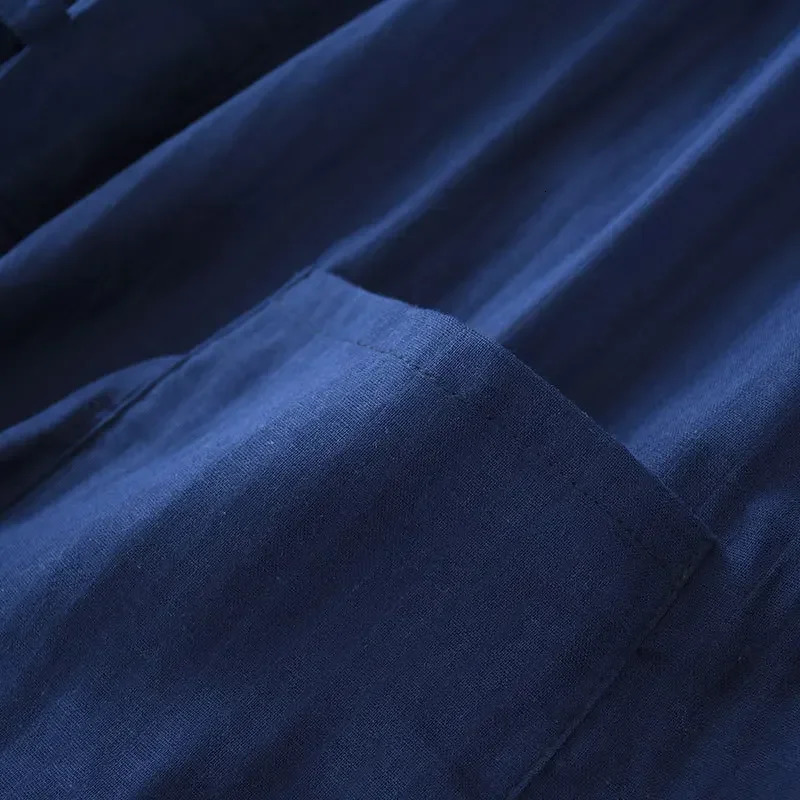 Mens Cotton Kimono Robes Pajamas Clothes Thin Spring and Autumn Black and Navy Colors Home Clothes Loose Casual Men Robe Sets 251021