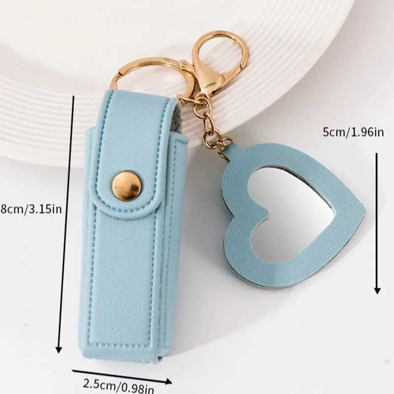 New Portable Lipstick Bag Packet Heart Mirror Keychain Mini Leather Key Chain Ring Small Versatile Keyring Gifts for Girlfriend W251021