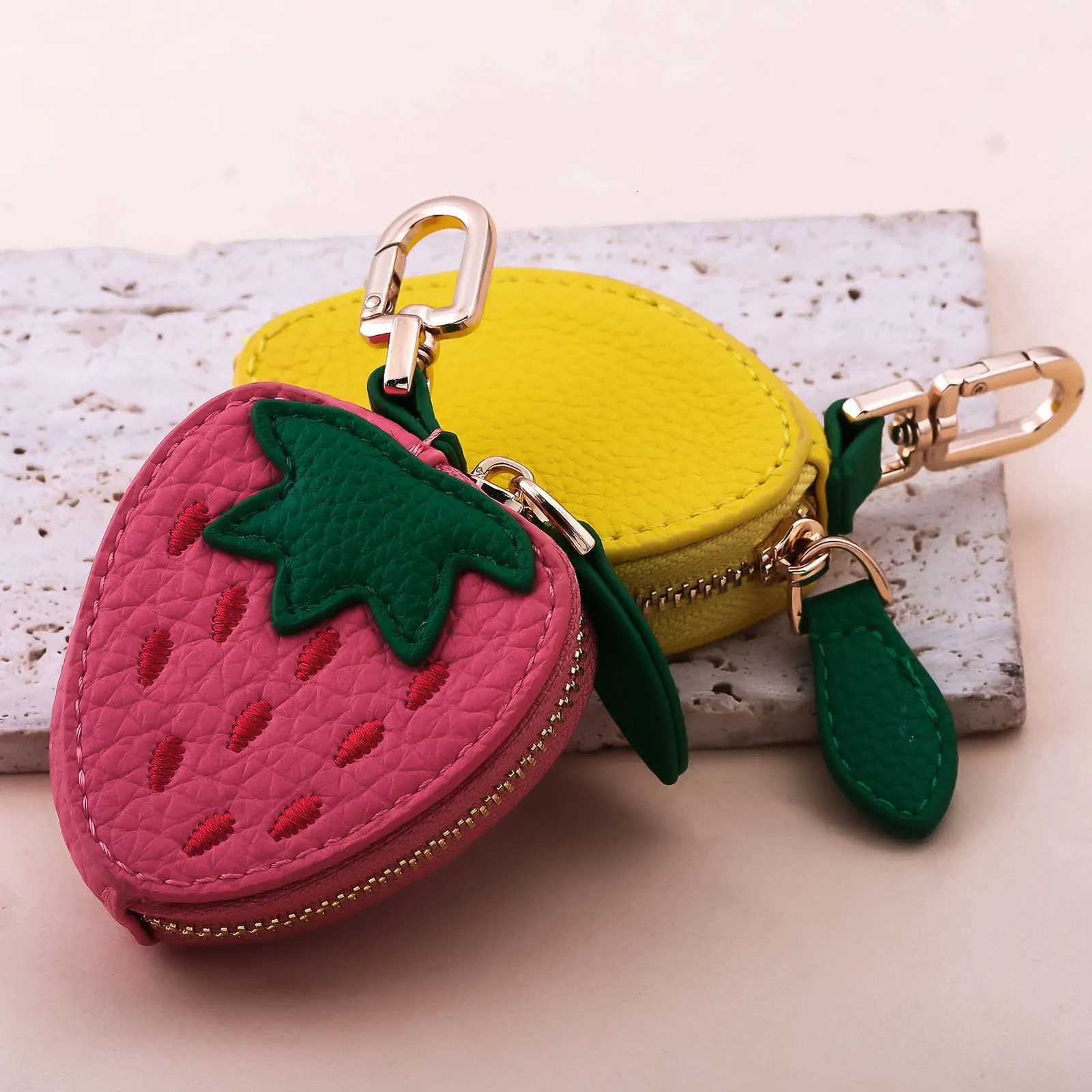 PU Leather Fruit Coin Purse New Small Fresh Lemon Strawberry Cherry Mini Wallet Cute Hanging Multifunctional Coin Bag Pendant W251021