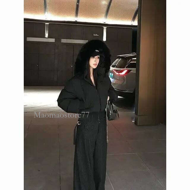 Simple Solid Color Parka Coat Fashionable Street Zipper Hooded Short Cotton Clothing Winter Clothes Jacket Women goose coat women