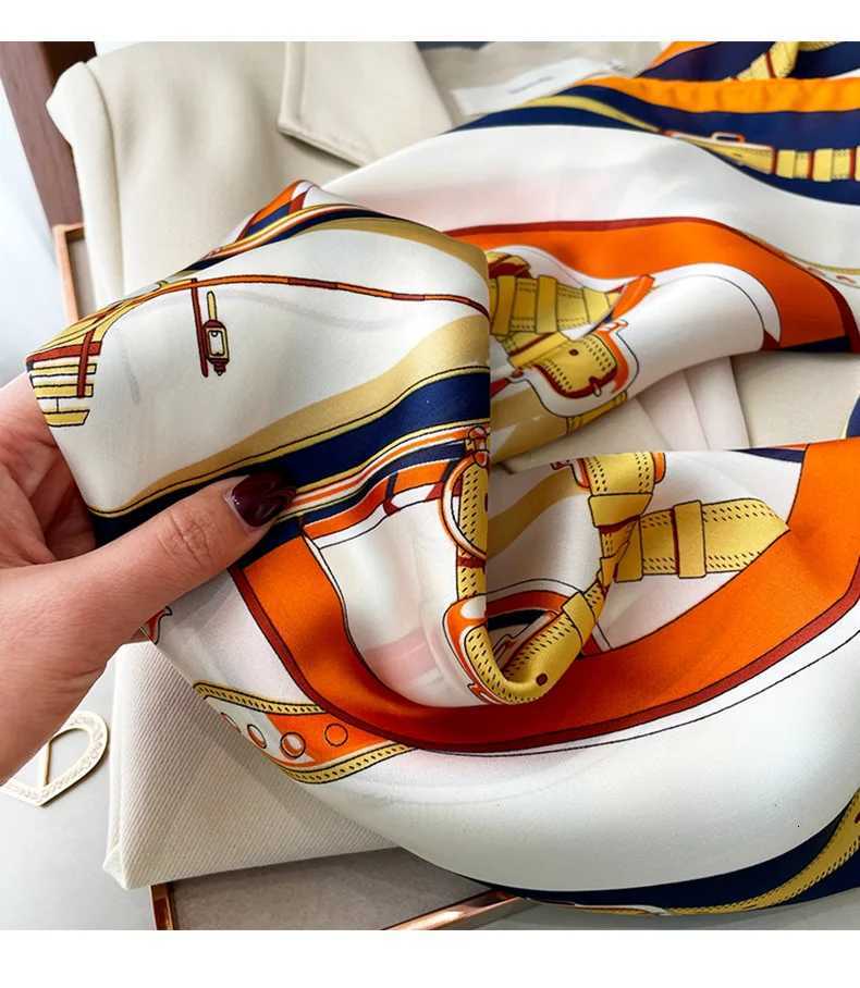 2024 New Nautical Print Square Scarf Thin Breathable Silky Neck Scarf Glamorous Style Sunscreen Headscarf 70CMx70cm W251021