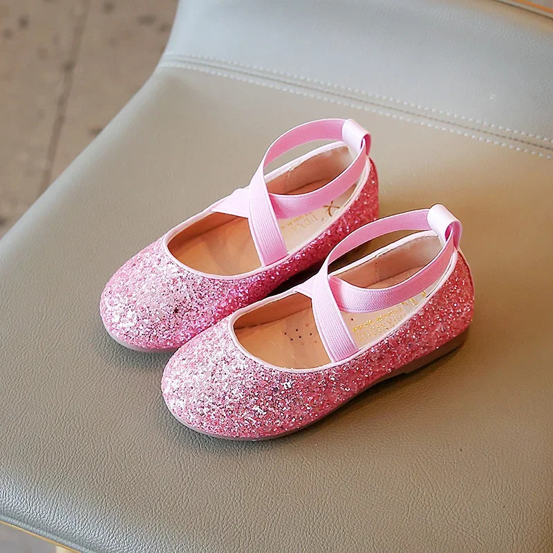 Princess Glitter Leather Girls Shoes Soft Comfortable Shiny Sequined Kids Shoes Sweet Wedding Dress Party Flats Mary Jane Shoes 251021