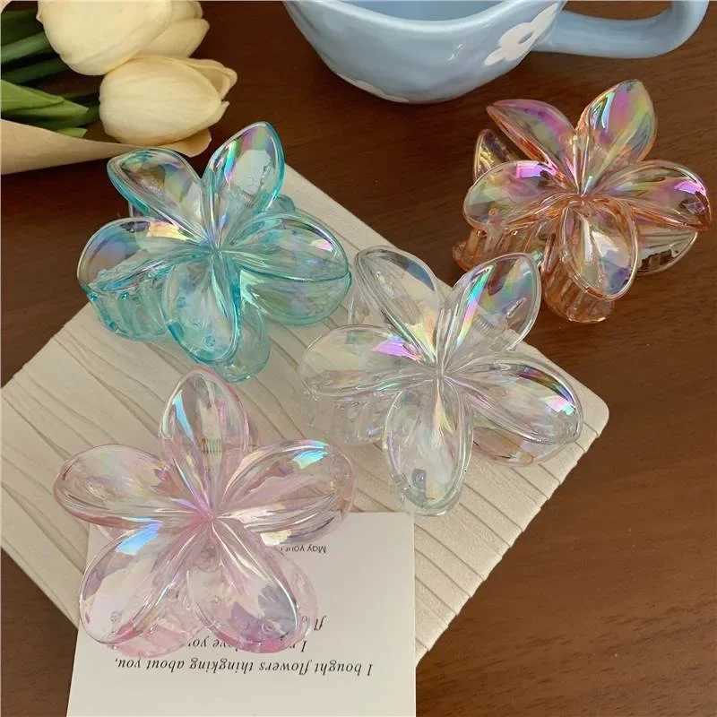 New Fashion Sparkling Flower Claw Clip for Women Transparent Sweet Ponytail Shark Clip Versatile Girl Hair AccessoriesW254021