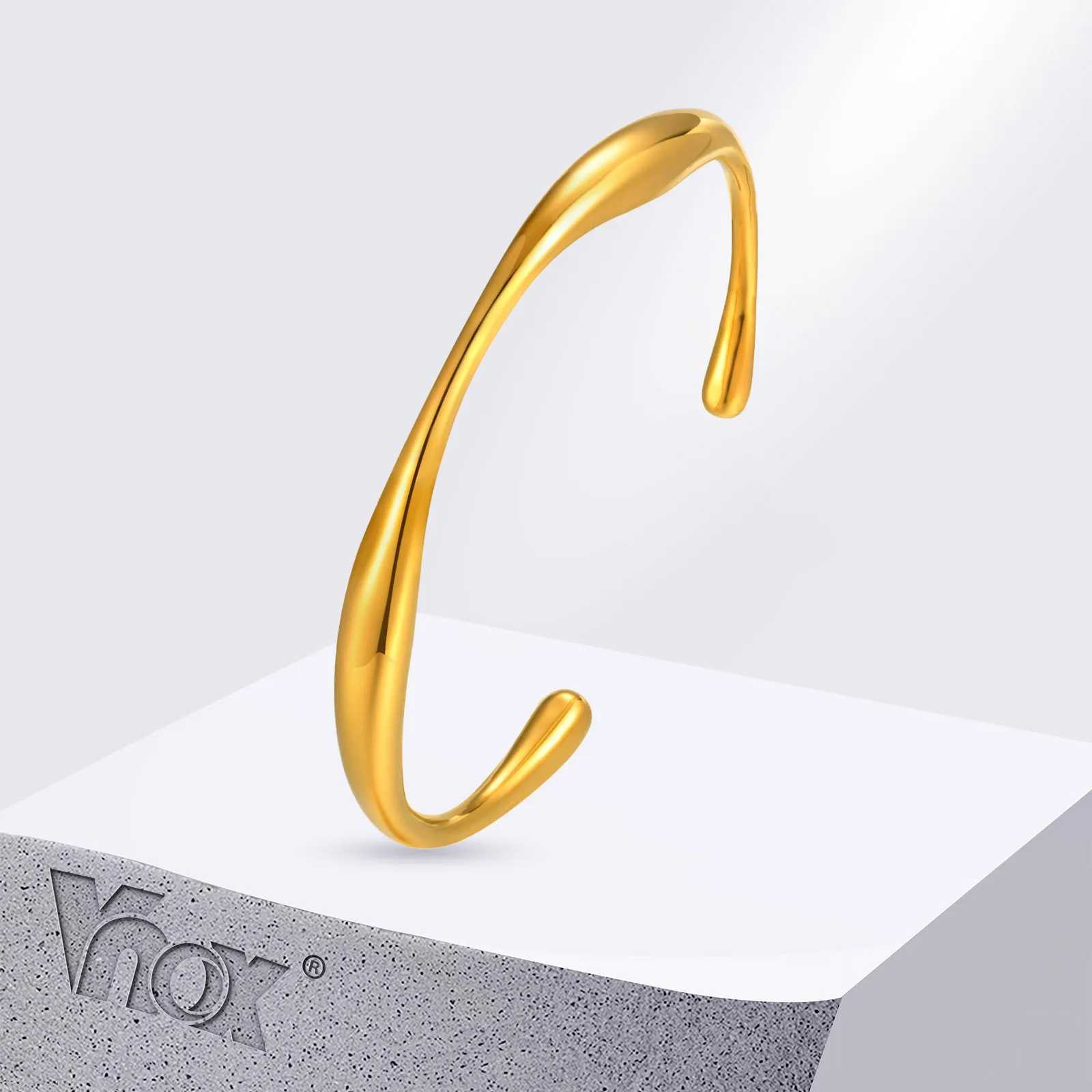 Vnox Stainless Steel Wrist BraceletGold Color Simple Dainty Irregular Geometric Opening BangleMinimalist Women Jewelry Party J251021
