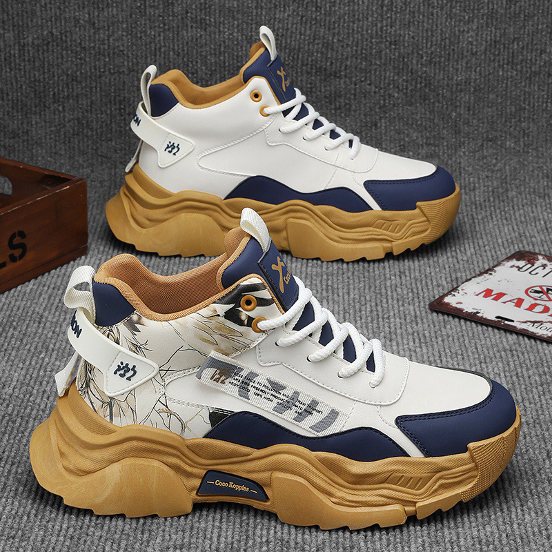 Men's shoes spring versatile casual teenagers running anti-slip basketball sports leather waterproof height increase daddy shoes