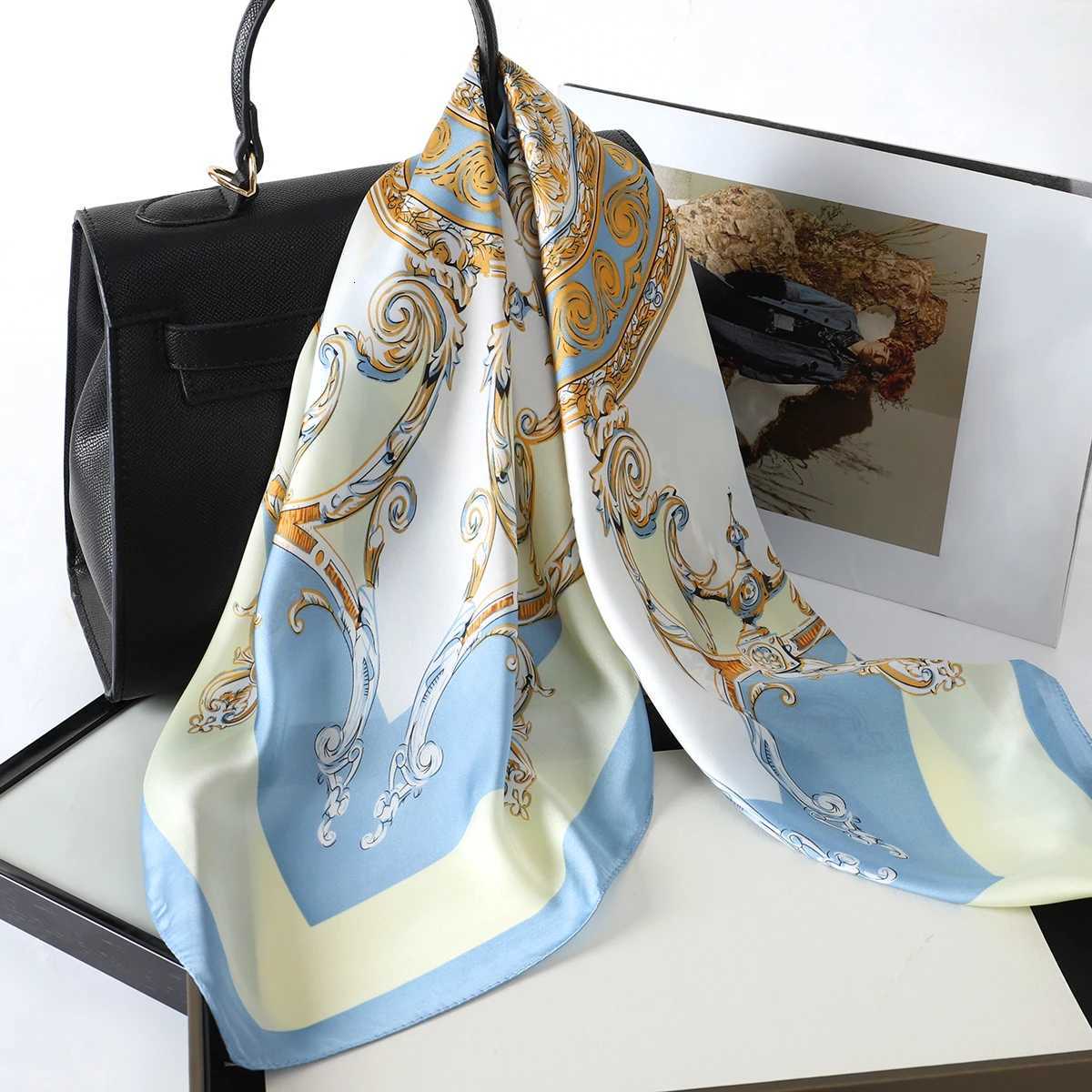 Fashion Scarves for Women Shawl Print Silk Satin Hijab Scarf Female Bandana 7070cm Luxury Brand Square Shawls Scarfs For Ladies W251021