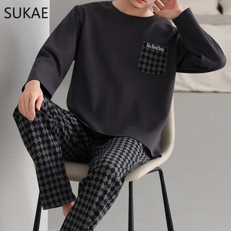 SUKAE Smart Casual Boys Big Pajamas Set Autumn Winter Cotton Nightwear for Big Guys L6XL Plus Size Business Mens Loungewear 251021