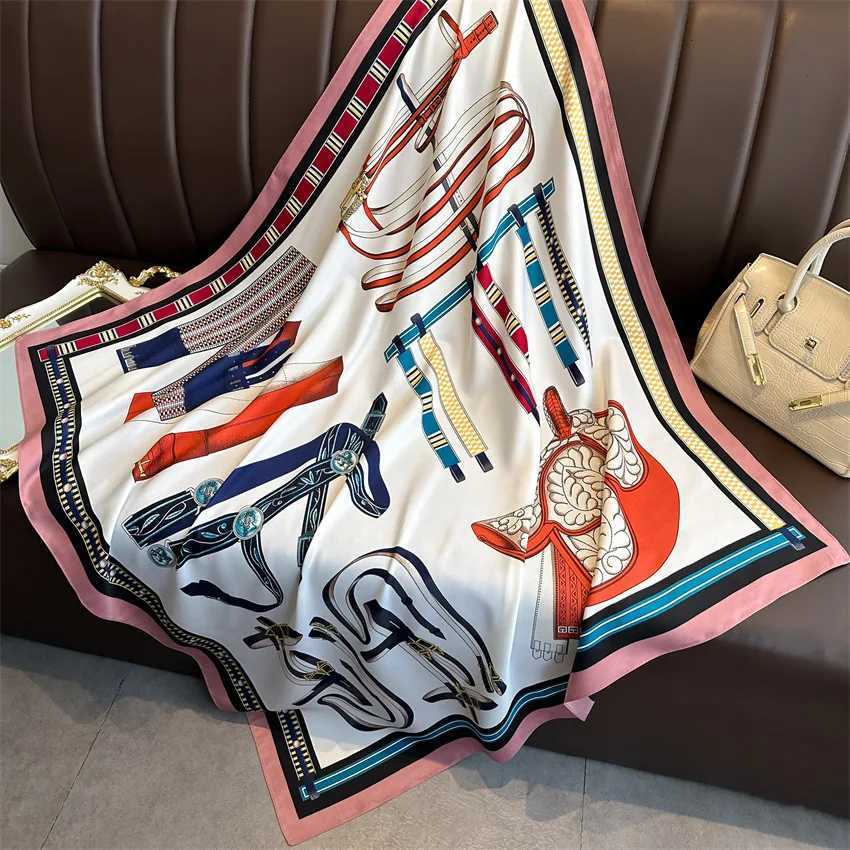 New 9090cm Fashion Square Scarves Wen Shawl Print Silk Satin Hijab Fa Bandana Luxury Brand Ladie Band Foard MuffrW251021