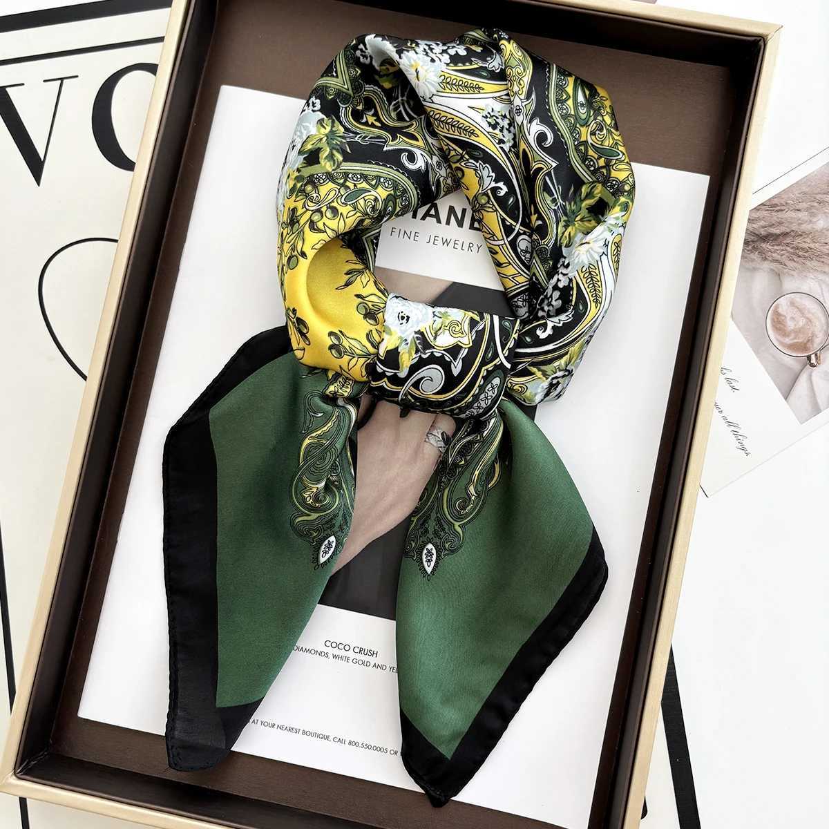 2025 New Luxury Brand 70X70CM Shawls Floral Stripe Print Scarf cloth Small Fashion Silk Scarves Band Foard HijabW251021