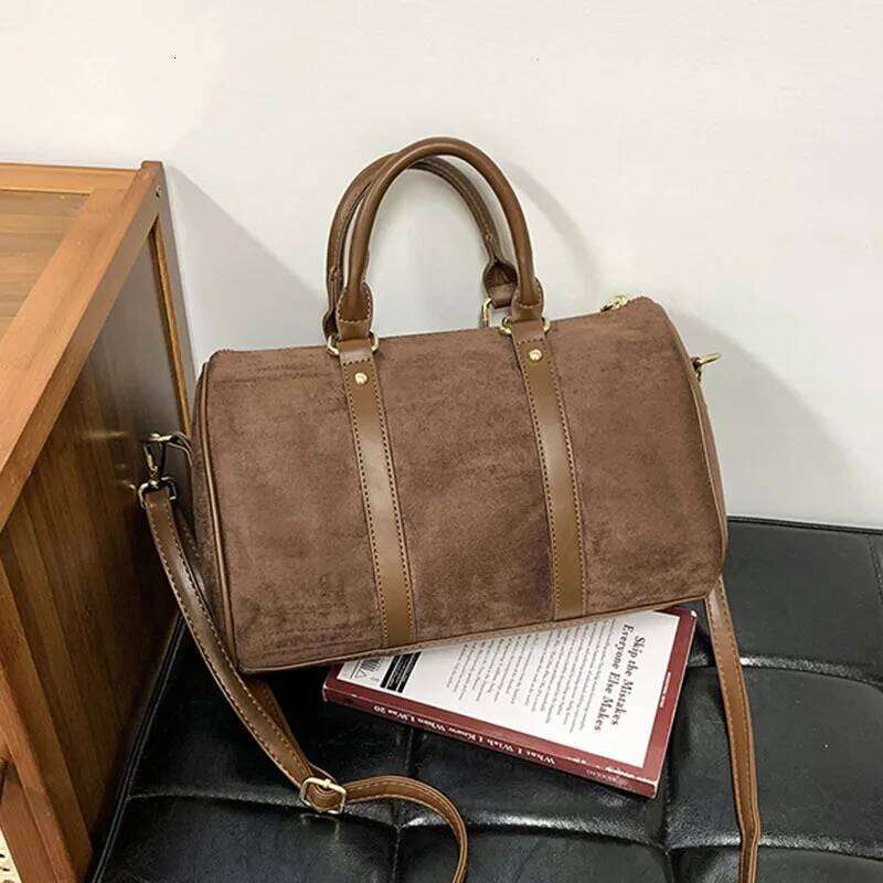 Brand design Boston handbag for womoen big totes Faux Suede female Shoulder Crossbody Bags Large Capacity Travel bag brown
