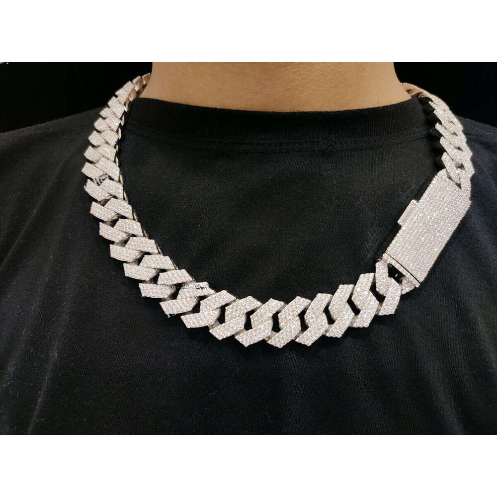 New 22mm Miami Cuban Silicone Stone Chain Necklace Iced Pearl Charm Hip Hop Boutique Jewelry