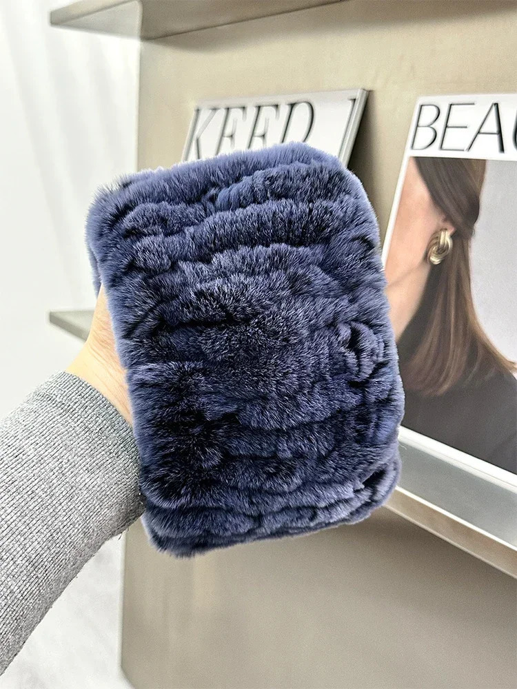 Women Real Rex Fur Handmade Stretch Scarf Knit Genuine Rex Rabbit Fur Headbands Girls Natural Fur Ring Cowl Snood Scarves Winter 251021