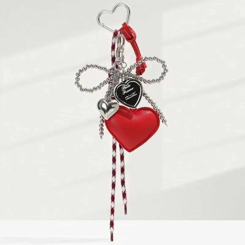 Womens Bag Pendants Korean Cute Beaded Leather Heart Kawaii Bow Sweet Bag Charms Multifunctional Highquality Keychain For Girl J251121