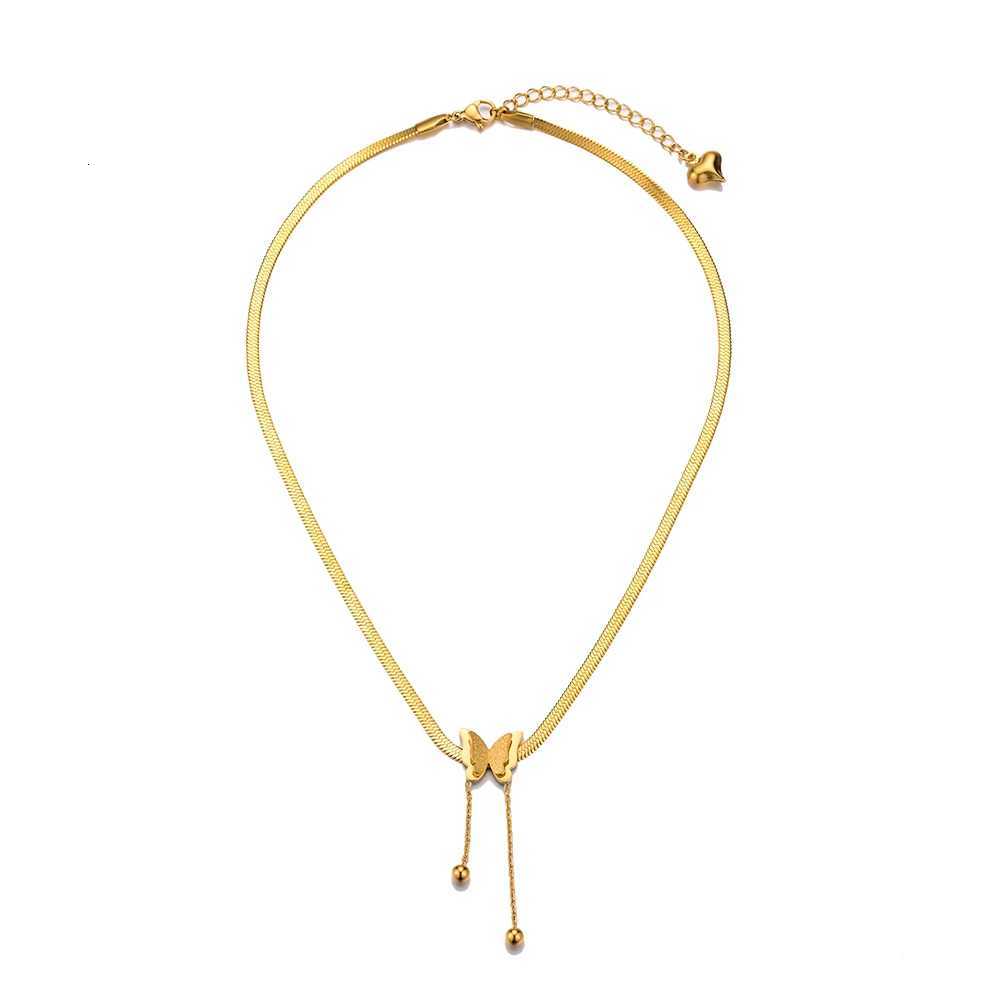 Multilayer Vintage Butterfly Necklace for Women Gold Color 316L Stainless Steel Blade Snake Chain Charms Choker Jewelry Gift XJ250717