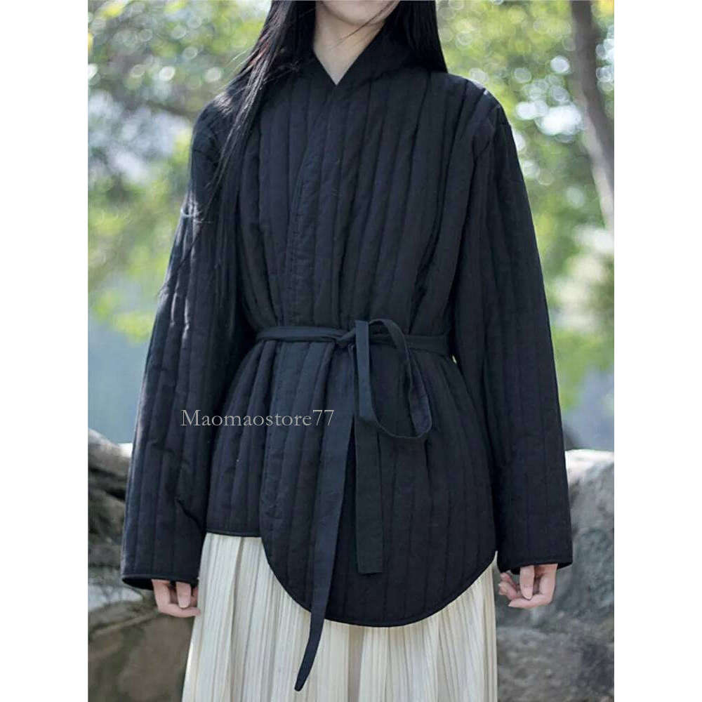 Chinese Style Plus Cotton Bandage Long Sleeve Winter Coats 2025 New Solid Color Women Vintage Parkas womens coat