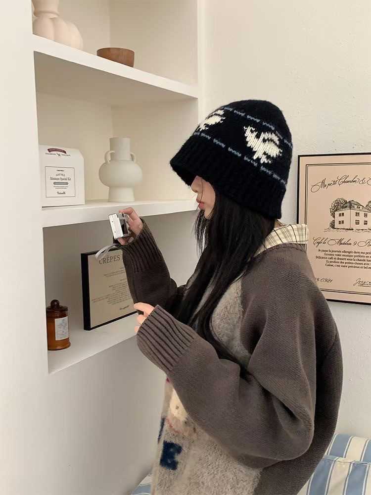 Peace Dove Casual Versatile Knitted Jacquard Beanie for Women Autumn and Winter Style Bucket Hat Headwrapping Cold Hat Niche H251020