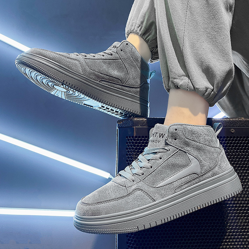 High-top shoes men's autumn and winter trends versatile casual platform shoes leather surface waterproof and non-slip work shoes