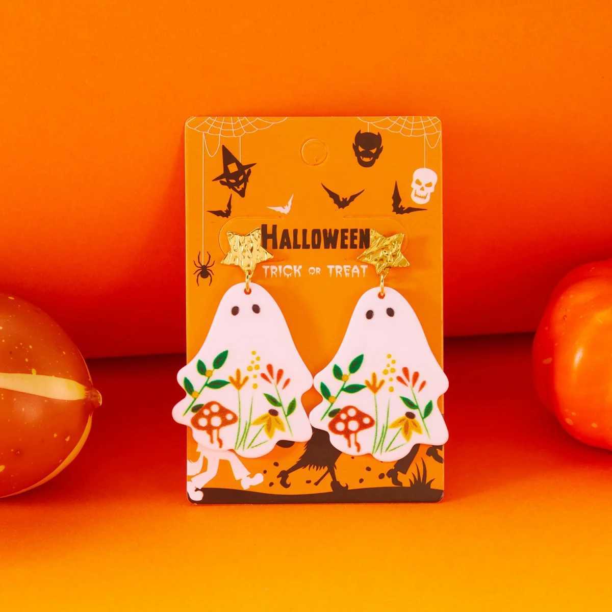 Gothic Drop Earrings Stainless Steel Star Round Acrylic Flower Pattern Ghost Dangle Earring For Women Men Halloween Jewelry Gift J251021