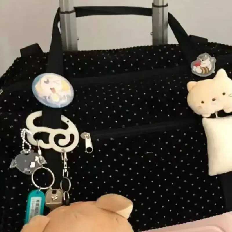 Large Capacity Casual Black Tote Bag Polka Dot Print Korean Luggage Bags Zipper Trendy Canvas Handbag Versatile Travel Bag WomenXJ251021