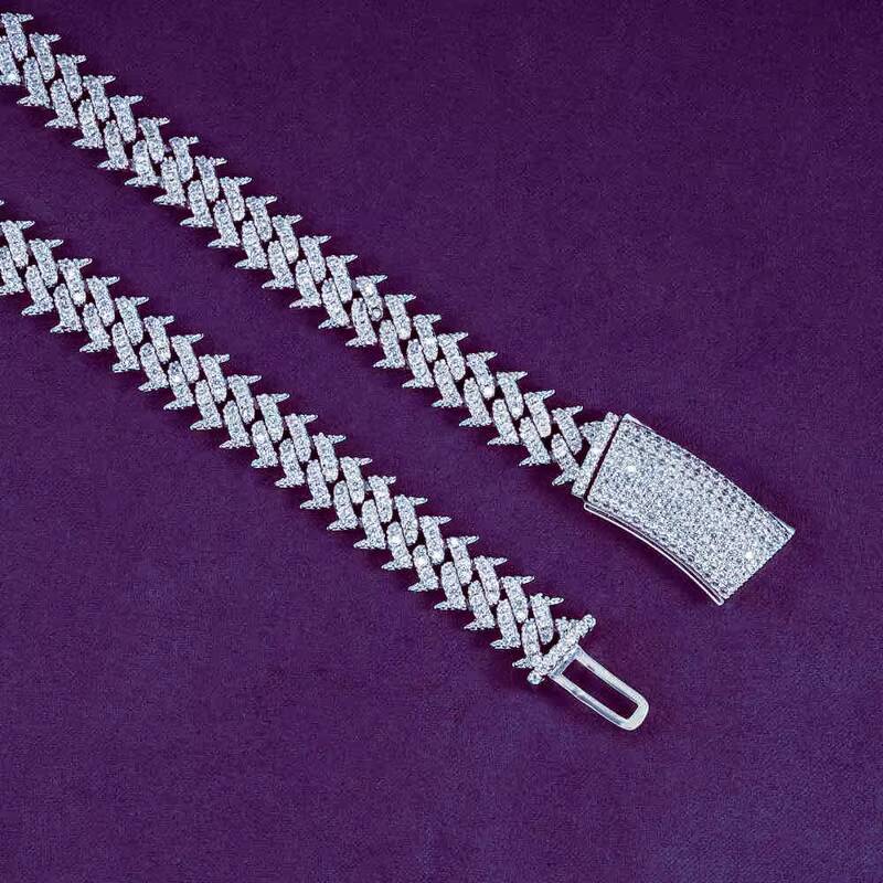 10MM Pass Diamond Tester Hip Hop VVS D Color Iced Out Mens Spiked Moissanite Cuban Link Chain With 925 Sterling Silver GRA