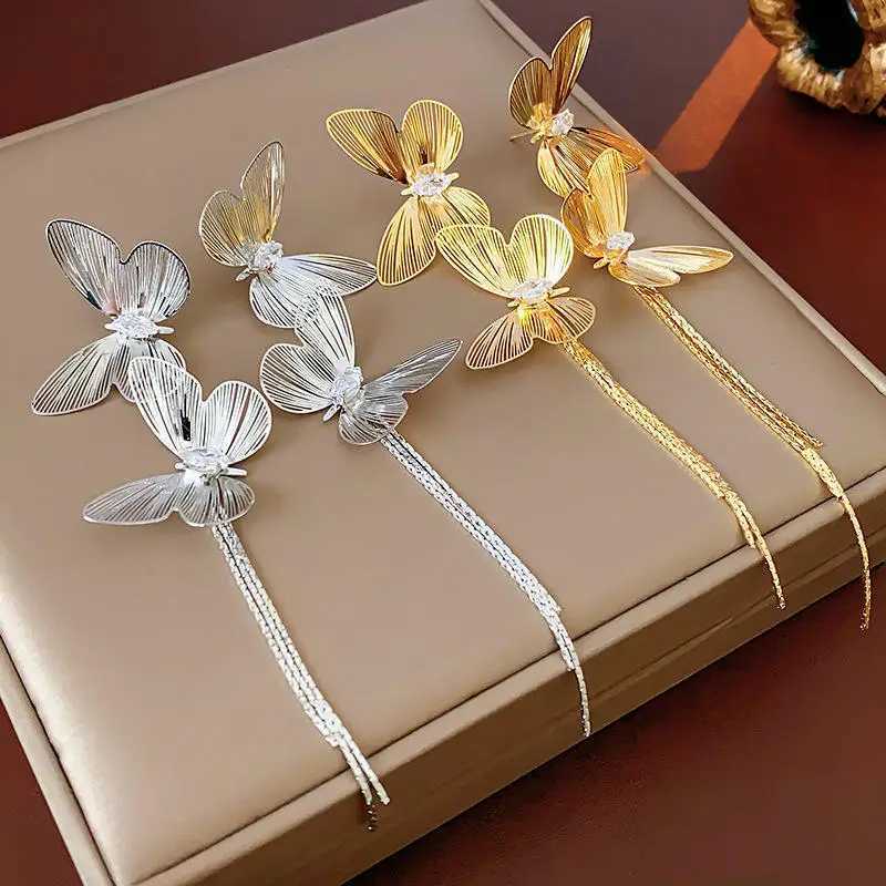 FTCY Exaggerated Butterfly Tassel Earrings for Women Vintage Gold Color Metal Hollow Drop Earrings Womens Jewelry Gifts J251021