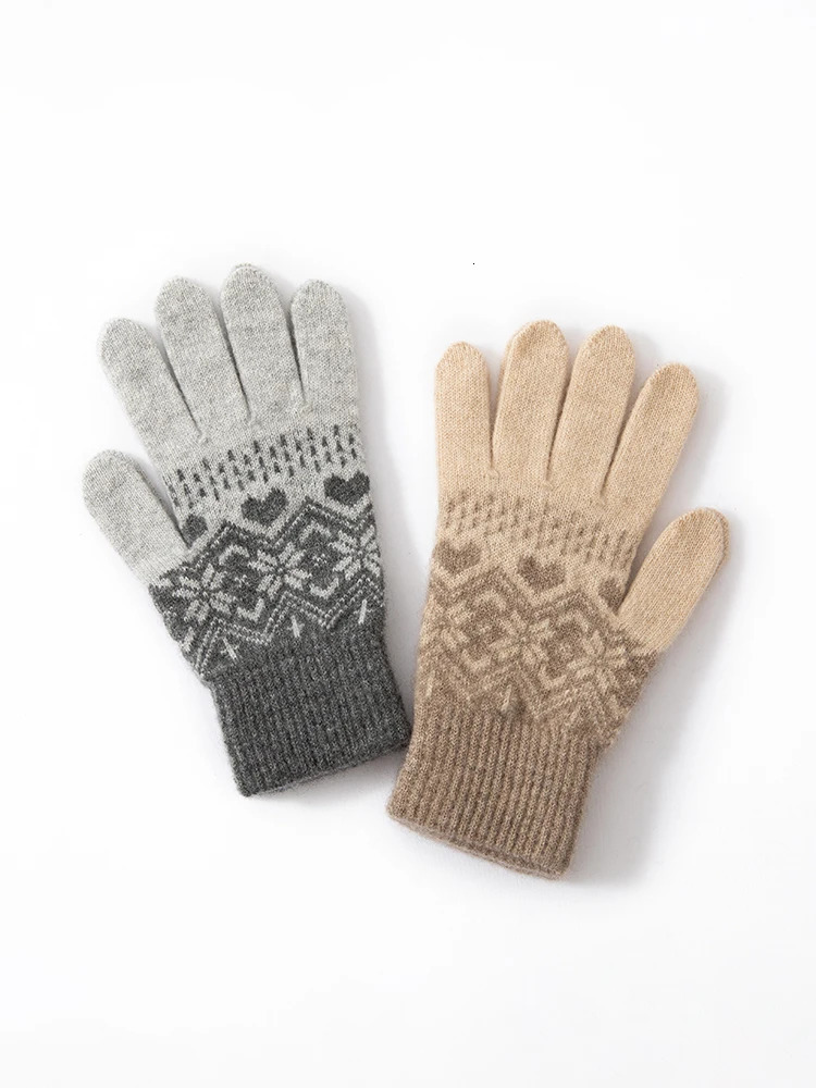Women Jacquard Gloves Christmas Pattern Snowflakes 100 Baby Cashmere Thin Knitted Winter Thermal Gloves 251020