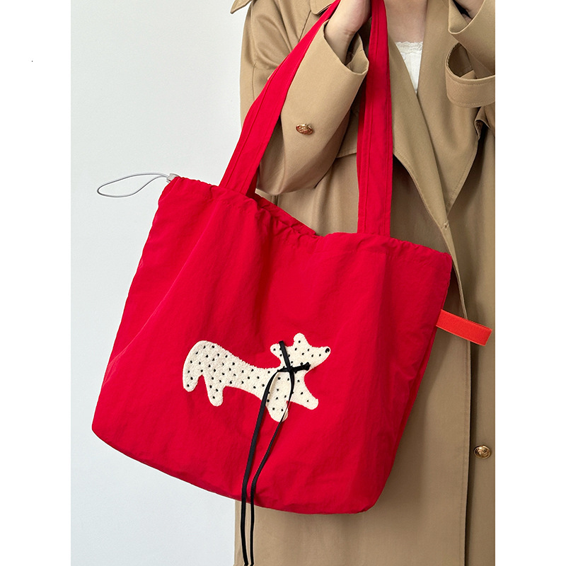 Fashion Designer Embroidered Nylon Shoulder Bag New Large Capacity Dog Embroidered Handbag Commuter Canvas Bag