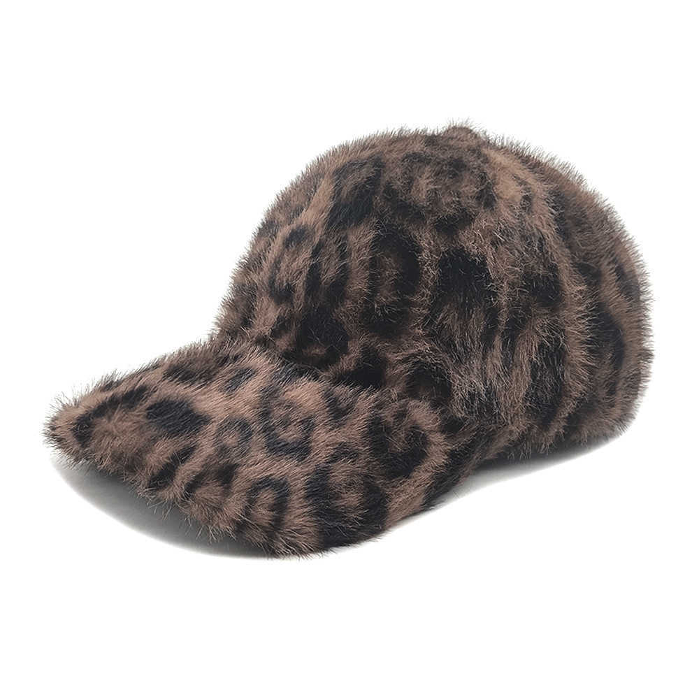 New Plush Leopard Print Warm Baseball Cap for Women Fashionable Outdoor Versatile Ponytail Duckbill Cap Sun Hat H251020